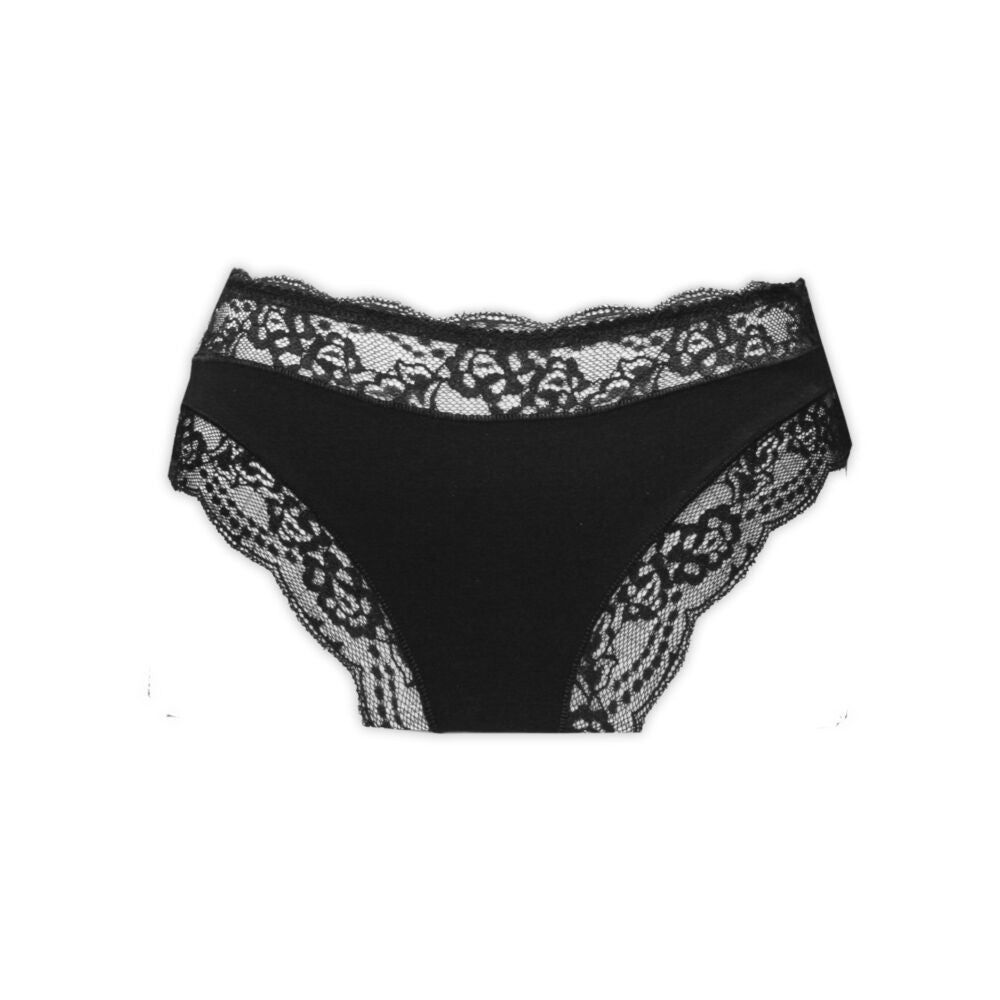 Women's underwear - with thick sides - decorated with lace inserts at the front and waist - black - XL