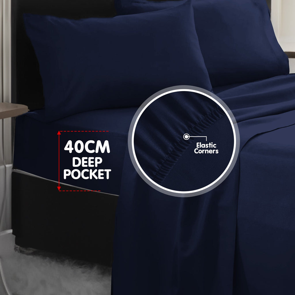 NNEDPE 1000 Thread Count Cotton Rich King Bed Sheets 4-Piece Set - Navy